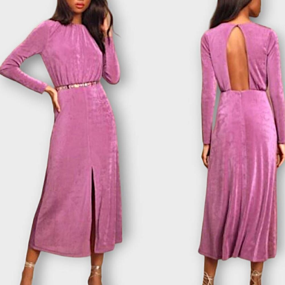 Lulus Womens Dress‎ Sz Medium Magenta Backless Midi Formal Barbiecore Retroglam